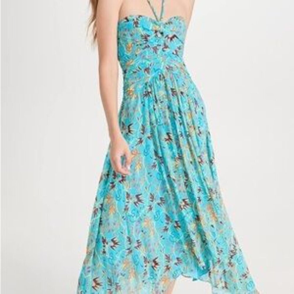 NWT A.L.C. Silk Halter Handkerchief Midi Dress blue Size 2